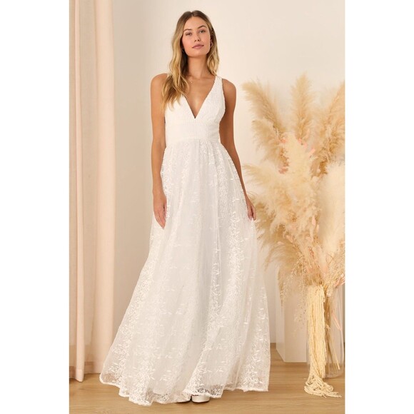 Lulus Sweetest Beloved Maxi Dress Women's L White Mesh Embroidered NWT - Picture 2 of 13